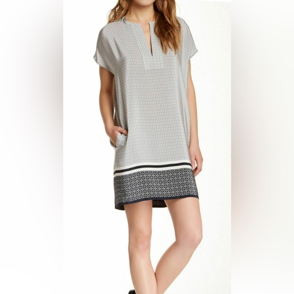 Vince 100% Silk trapunto Sheath GEOMETRIC tunic wide dress size XXS